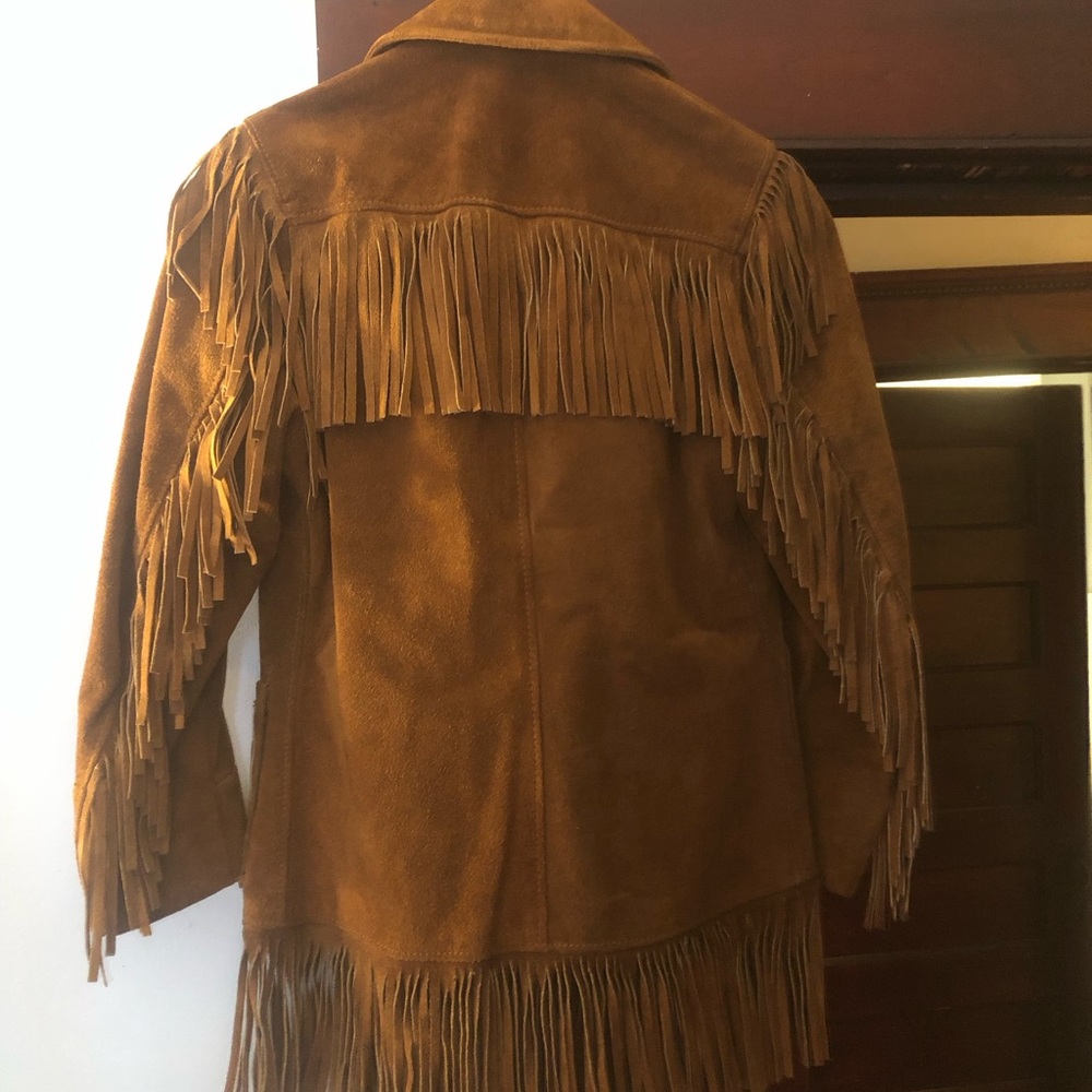 Vintage Genuine iconic fringe suede Leather Jacket -fits like small Sz 8 - Picture 3 of 7